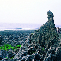 屏東小琉球的觀音石。是隆起珊瑚礁受到地表作用而成的孤立珊瑚礁，因其外型酷似望海的觀音，所以有「觀音石」的稱號。
