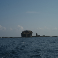 在西嶼坪的北側可遠望南鐵砧嶼，全島由兩支屹立於海蝕平台上的巨大海蝕柱構成，最大的海蝕柱長約50公尺，高約17公尺，島上岩礁全是堅硬的火山角礫岩。
