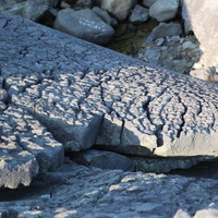 安山岩之火山熔岩流，節理密布，可能是火山熔岩流遇海水急速冷卻後收縮而成。此外，照片中可見數層岩層，可見此處經歷了數次的火山作用。
