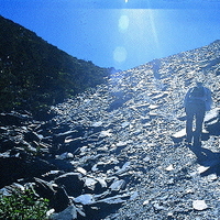 台灣高山上的碎石坡。碎石坡在台灣的高山上為一常見的景觀，主要的形成原因便是因為重複的熱脹冷縮與乾濕作用，造成岩石的崩解作用明顯，因而堆積在山坡上。