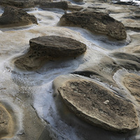 岩石受到海水的拍打及滾石的碰撞，會沿著岩石的層理或節
理面發生斷裂，在外觀上通常會形成較平整的斷裂面。