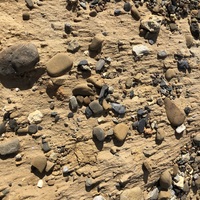 隨著佳鵝公路的興建，風吹沙沙溝的沙被河水搬運走，工程棄土就露出了。