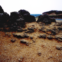 攝於1998年3月16日，照片較突出的岩塊為隆起的珊瑚礁，目前在旁邊已增建停車場，供遊客應用。