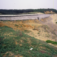 風吹沙地景，攝於1998年3月16日。見照片中陸橋兩側的沙堆積得比較高，因風力方向轉移而造成堆積現象。
