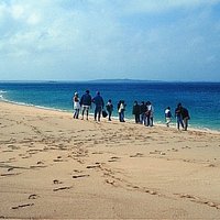 Visitors on sand beach of Penghu