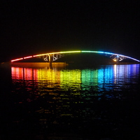 Rainbow arch bridge at night in Penghu islands